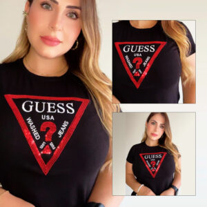 camiseta guess lentejuelas rojas